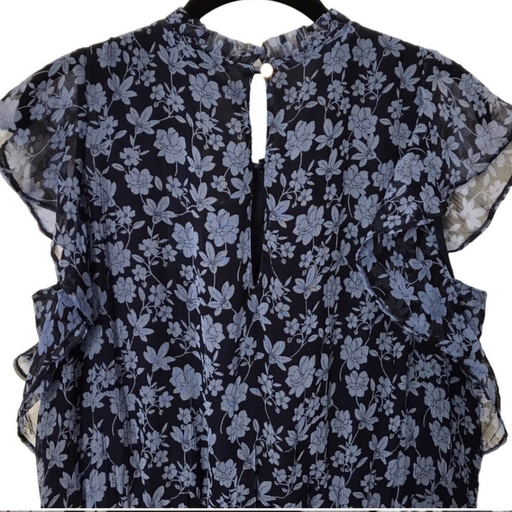 Draper James Dress Womens Size L Kacey Faux Wrap In Navy Magnolia Smocked Waist